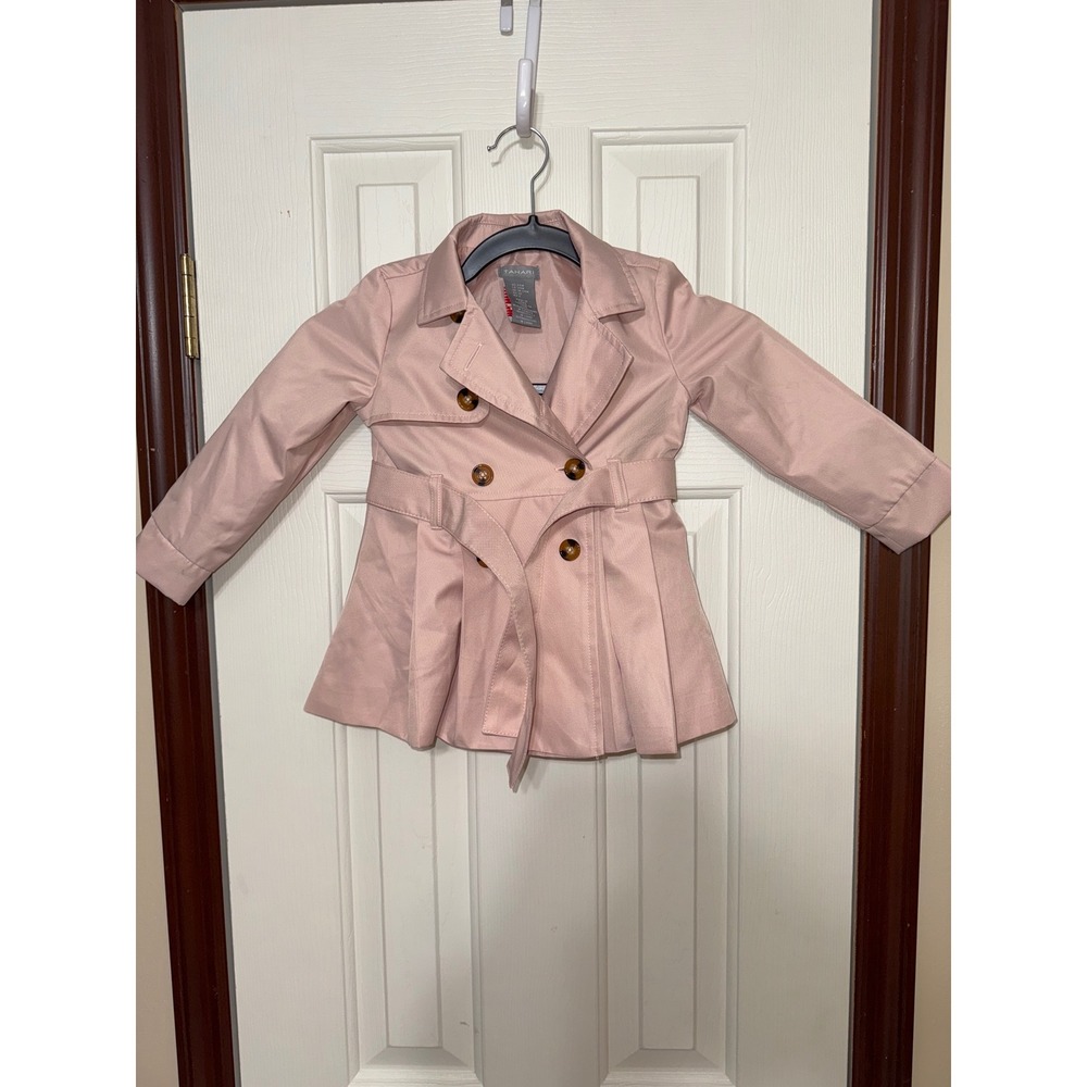 Tahari Pink Girls Trench Coat Double Breasted Belted Toddler‎ Jacket 24M